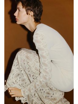 H&M - Women White Ribbed Lace-Detail Dress