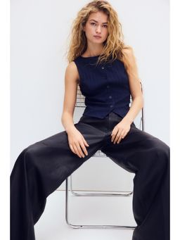 H&M - Women Navy Blue Textured Jersey Waistcoat