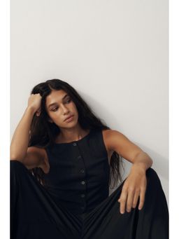 H&M - Women Black Textured Jersey Waistcoat