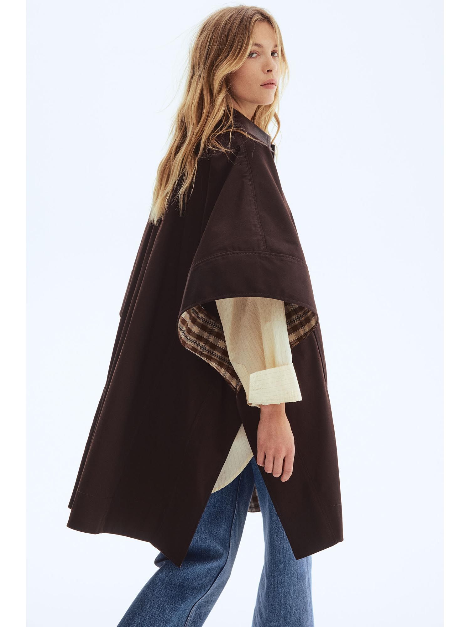 h&m Women Brown Collared Cape Coat-picture-27