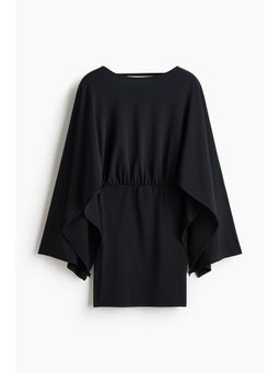 H&M - Women Black Cape-Sleeved Fine-Knit Dress