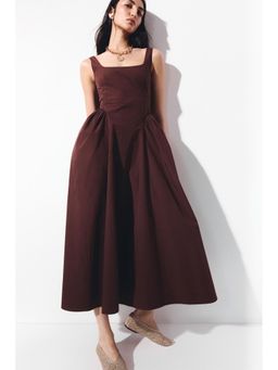 H&M - Women Brown Flared-Skirt Cotton Dress