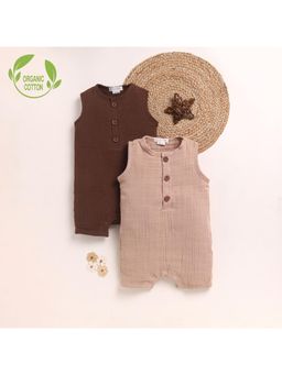Cot & Candy - Multi-Colour Organic Cotton Solid Half Romper (Pack Of 2)