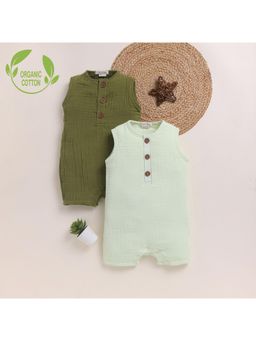 Cot & Candy - Multi-Colour Organic Solid Half Romper (Pack Of 2)