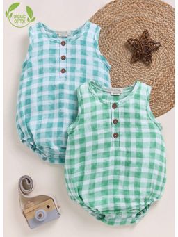 Cot & Candy - Organic Cotton Knit Checks Printed Bodysuit (Pack Of 2)