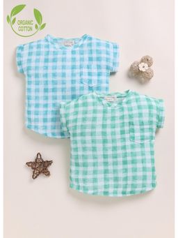 Cot & Candy - Multi-Colour Organic Cotton Knit Checks Top (Pack Of 2)