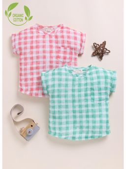 Cot & Candy - Multi-Colour Organic Cotton Knit Checks Top (Pack Of 2)