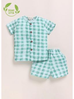 Cot & Candy - Blue Organic Cotton Knit Checks Top and Shorts