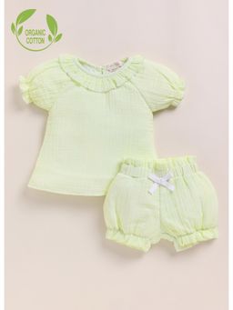 Cot & Candy - Pistachio Green Organic Cotton Frill Top with Shorts
