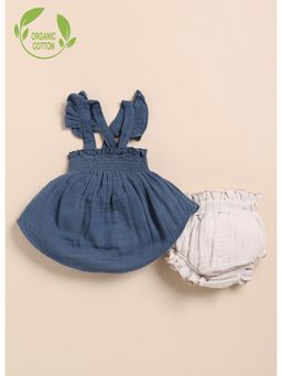 Cot & Candy - Navy Blue Organic Cotton Solid Top with Shorts