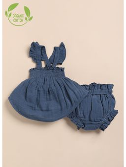 Cot & Candy - Navy Blue Organic Cotton Solid Top with Shorts