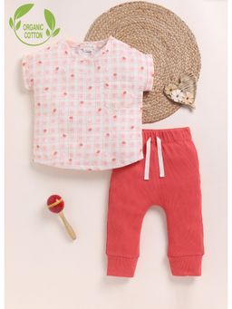Cot & Candy - Pink Organic Cotton Knit Strawberry Berry Printed Top and Joggers
