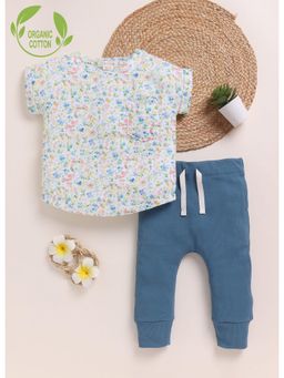 Cot & Candy - White Organic Cotton Knit Floral Printed Top and Joggers