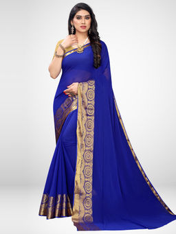 Sareemall - Blue Chiffon Saree with Unstitched Blouse
