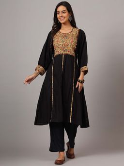 DART STUDIO - Black Hand embroidered Kalamkari Kurta with Pant