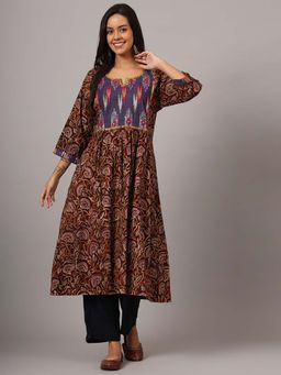 DART STUDIO - Brown Hand Embroidered Kalamkari Kurta with Pant