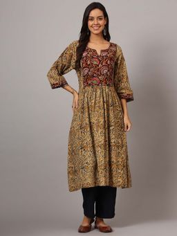 DART STUDIO - Yellow Hand Embroidered Kalamkari Kurta
