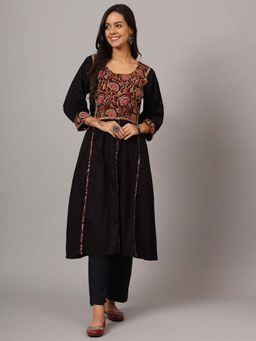 DART STUDIO - Black Hand embroidered Kalamkari Kurta with Pant