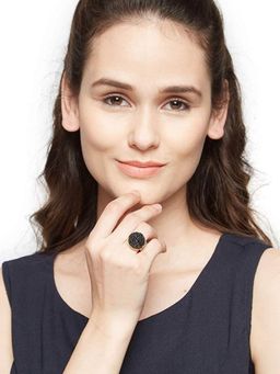 Accessher - Multi-Color Druzy Stone Adjustable Finger Ring Combo Set of 3 for Women