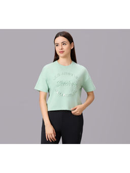 SKECHERS - Women Embossed Rhinestone White Green T-Shirt