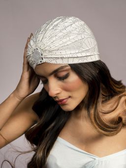 Hair Drama Co. - Off - White Turban - Silver Crystals