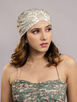 Hair Drama Co. - Off - White Turban - Golden Crystals