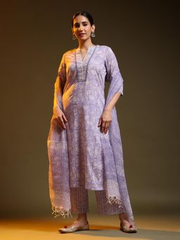 Jaipuri Banno - Purple Cotton Kurta with Pant and Dupatta