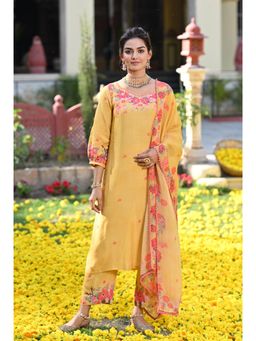 Mahee Jaipur - Yellow Izhaar Gota Work Pure Muslin Kurta with Pant and Dupatta