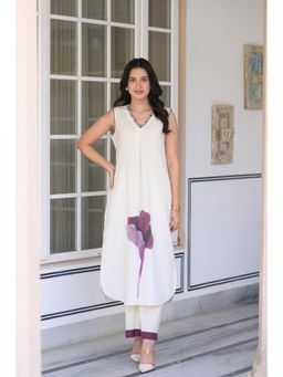 Mahee Jaipur - Off White Floral Print Sleeveless Co-Ord Set