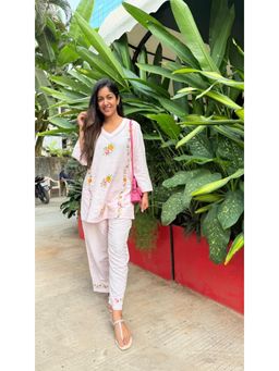 QAZMI - Pink Women Mehreen Kashmiri Linen Cotton Co-Ord Set