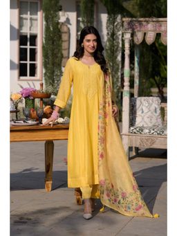 Mahee Jaipur - Butter Yellow Lucknow Anarkali with Pant and Dupatta