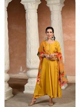 Mahee Jaipur - Yellow Zubeidaa Muslin Anarkali with Pant and Dupatta