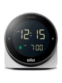 BRAUN - Digital Alarm Clock with Snooze, Negative LCD Display White