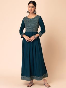 Indya - Teal Blue Embroidered Anarkali Kurta