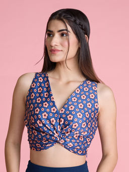 Twenty Dresses by Nykaa Fashion - Blue Floral Print V Neck Crop Top