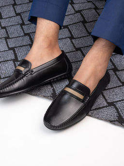 Styli - Men Slip On Square Toe Single Band Loafers Black