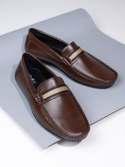 Styli - Men Slip On Square Toe Single Band Loafers Brown