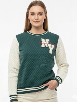 Oh Rare - Green Polyester Half Sleeves Round Neck Printed Sweatshirt