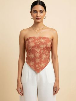 Oh Rare - Rust Viscose Sleeveless Tube Floral Top