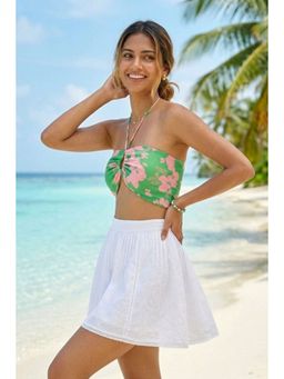 Oh Rare - Green Polyester Sleeveless Halter Neck Printed Crop Top