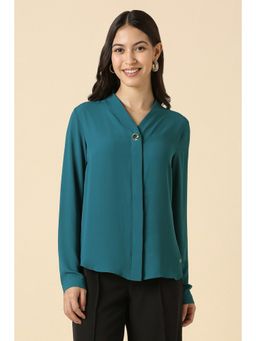 Allen Solly - Women Blue Solid Long Sleeves Shirt