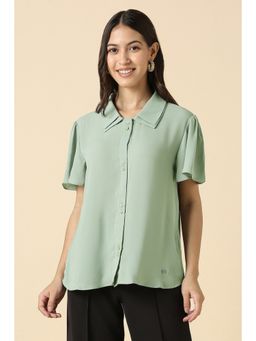 Allen Solly - Women Green Solid Half Sleeves Shirt