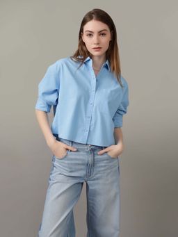 American Eagle - Women Blue Solid Shirt
