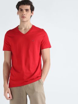Tommy Hilfiger - Red Solid Slim Fit Cotton T-Shirt