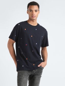 Tommy Hilfiger - Blue Printed Relaxed Fit Cotton T-Shirt