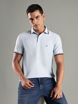Tommy Hilfiger - Blue Solid Regular Fit Cotton Polo T-Shirt