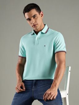 Tommy Hilfiger - Green Solid Regular Fit Cotton Polo T-Shirt
