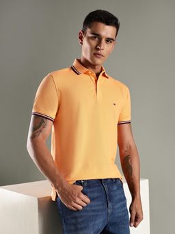 Tommy Hilfiger - Orange Solid Regular Fit Cotton Polo T-Shirt