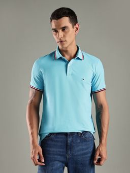 Tommy Hilfiger - Blue Solid Regular Fit Cotton Polo T-Shirt