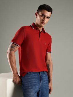 Tommy Hilfiger - Red Solid Regular Fit Cotton Polo T-Shirt